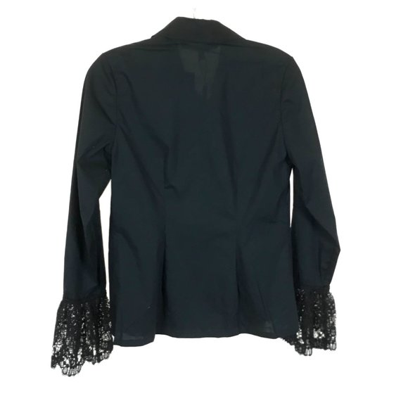 NWT Womens Size XS Tracy Reese Black Stretch Cotton Lace Trim Button Front Shirt - Picture 4 of 4